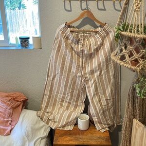 Madewell linen wide leg crop drawstring pant • XL